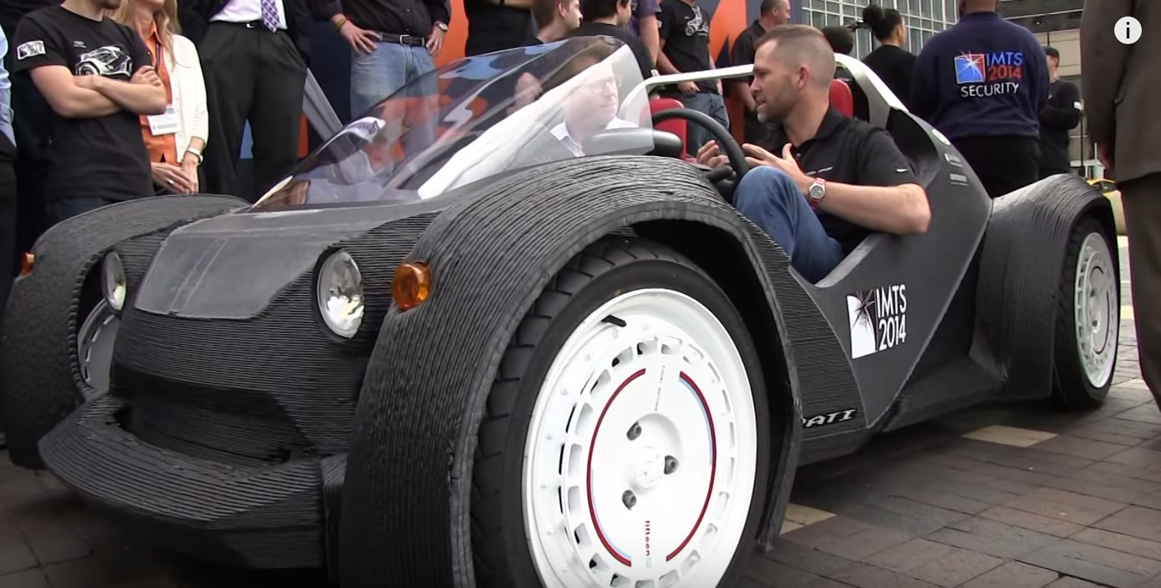 Strati The first 3D printed car. YES, we go for a ride! A new EV IMTS 2014